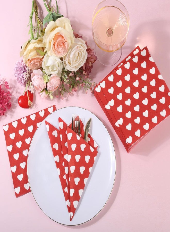 AimFun 100Pcs Valentine's Day Paper Napkins Red Heart Disposable Dinner Napkins for Weddings, Parties, Showers (Hearts) - Image 4